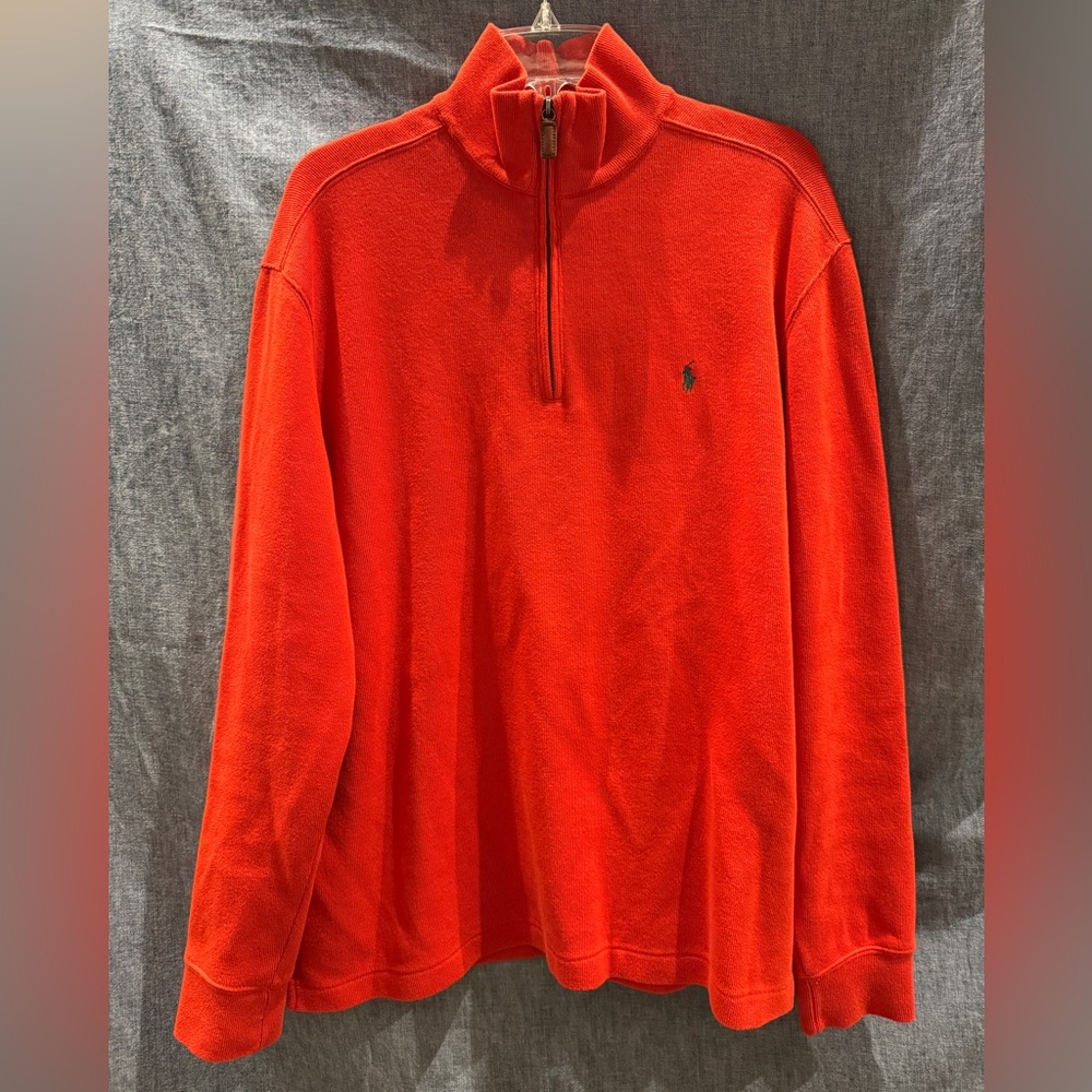 Vintage Mens Polo Ralph Lauren Grn Embroidered Pony 1/4 Zip Pullover, Orange, XL